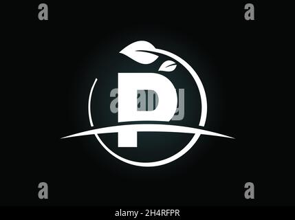 Initial P monogram alphabet with circle leaf and swoosh. Eco-friendly logo concept. Font emblem. Modern vector logo for ecological business Stock Vector