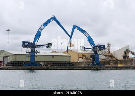 10 September 2021 - Poole, UK: View of cranes in harbourside dockyard Stock Photo