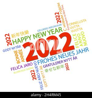 eps vector file with word cloud with new year 2022 greetings and white background Stock Vector