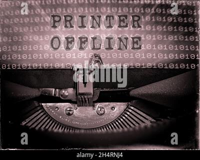 Printer Offline, Typewriter, Retrofuturism, Binary Code, Malfunction, Technology Stock Photo