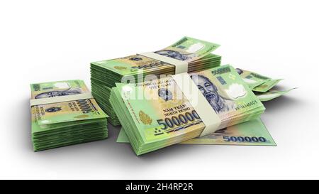 3D Stack of 500000 Vietnamese Dong isolated on white background Stock Photo