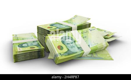 3D Stack of Iran Rial notes isolated on white background Stock Photo ...