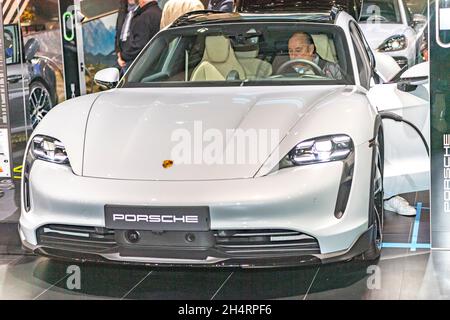 Zurich, Switzerland. 11th Apr, 2021. Presentation of the new Porsche Taycan 4 Cross Turismo Electric during the Zurich Auto Zurich Car Show 2021 (Photo by Eric Dubost/Pacific Press) Credit: Pacific Press Media Production Corp./Alamy Live News Stock Photo