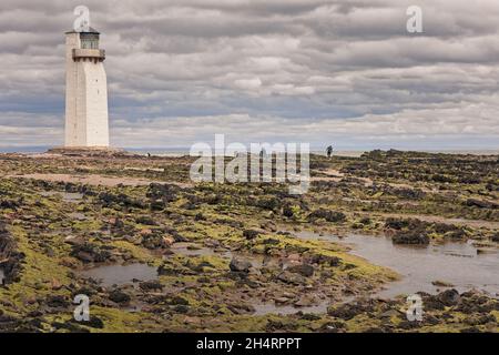 Southerness Lighthouse At Southerness Point.   The Second Oldest Lighthouse in Scotland, Commissioned by the Town Council of Dumfries in 1748. Stock Photo