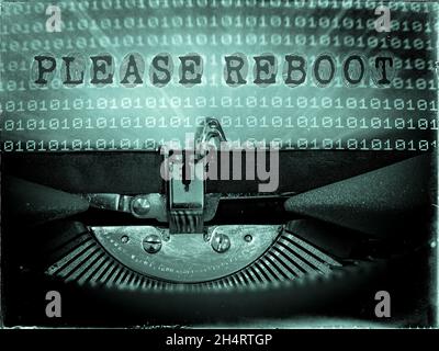 Please Reboot, Typewriter, Technology, Retrofuturism Stock Photo