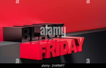 black and red black friday lettering. 3d render Stock Photo