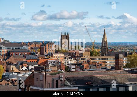 Areal view of Nottingham Skyline during an autumn afternoon on a sunny day. Stock Photo