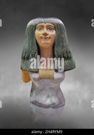 Egyptian statue sculpture fragment of a Nenounhermenetes, 1427-1401 BC, 18th Dynasty, Thebes west. Louvre Museum E 27161. From a statue of a couple. T Stock Photo