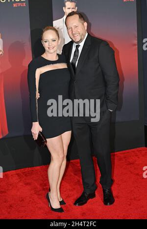 LOS ANGELES, CA - NOVEMBER 03: Marley Shelton (L) and Beau Flynn attend the World Premiere Of Netflix's 'Red Notice' at L.A. LIVE on November 03, 2021 in Los Angeles, California. Stock Photo