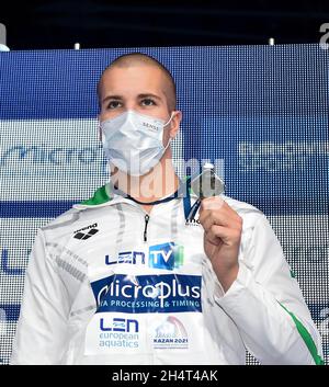 Gold Medal SZABO Szebasztian HUN Hungary 50m Freestyle Men Podium Kazan - Russia 04/11/2021 Aquatics Palace  LEN European Short Course Swimming Championships Photo Andrea Staccioli / Deepbluemedia / Insidefoto Stock Photo