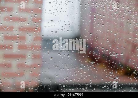 Drops of rain on glass , rain drops on clear window Stock Photo