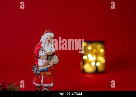 santa claus with lantern in the back Stock Photo