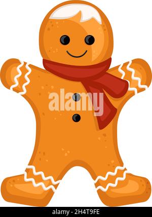 Gingerbread man cookies, decoration for the new year and Christmas and other holidays. Vector flat illustration Stock Vector