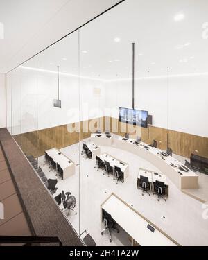 Courtroom interior view. Courthouse Amsterdam, Amsterdam, Netherlands. Architect: KAAN, 2021. Stock Photo