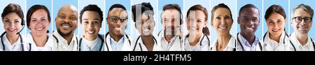 Diverse Doctor Faces Photo Collage. Multiethnic Group Stock Photo