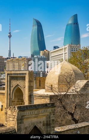 View of Shirvanshah's Palace and downtown Baku, Azerbaijan. Stock Photo