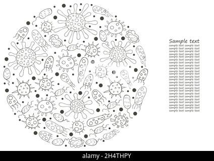 Microorganisms round vector microbiology outline illustration made with ...