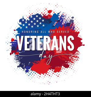 Veterans day USA brush and ink grunge flag, Honoring all who served. Thank You Veteran banner with american flag background. Vector illustration Stock Vector