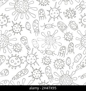 Coloring Seamless pattern with bacteria and viruses. Vector design ...