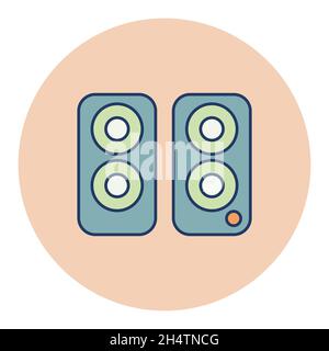 Two acoustic speaker color vector flat icon. Graph symbol for music and sound web site and apps design, logo, app, UI Stock Vector