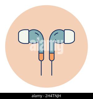 Earbuds headphone color vector flat icon. Music sign. Graph symbol for music and sound web site and apps design, logo, app, UI Stock Vector