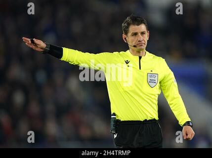 Referee Halil Meler during the UEFA Europa League Group C match at King Power Stadium, Leicester. Picture date: Thursday November 4, 2021. Stock Photo