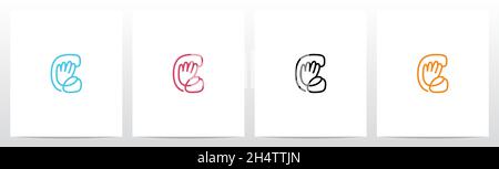 High Five Outline On Letter Logo Design C Stock Vector