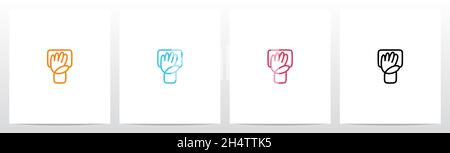 High Five Outline On Letter Logo Design T Stock Vector