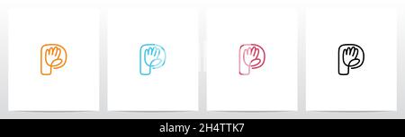High Five Outline On Letter Logo Design P Stock Vector