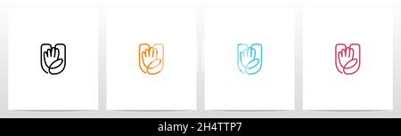 High Five Outline On Letter Logo Design U Stock Vector