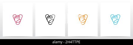 High Five Outline On Letter Logo Design V Stock Vector