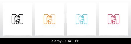 High Five Outline On Letter Logo Design M Stock Vector