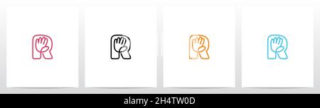 High Five Outline On Letter Logo Design R Stock Vector