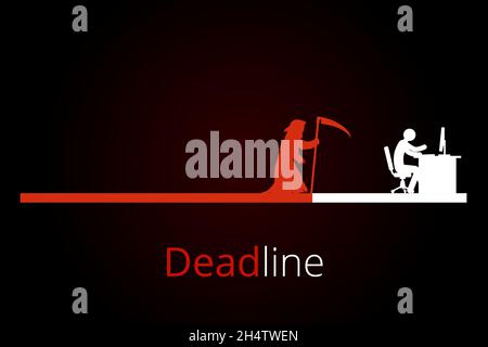 Freelance programmer in a hurry grappling with a deadline. An outsourcing employee works on a computer. The concept of no time. Vector illustration Stock Vector