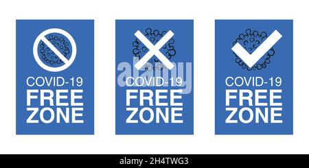 Set Covid free zone signs. Coronavirus, covid-19 free area, zone banner. Disiase free sign, symbol. Coronavirus outbreak stop icon. Sign for public pl Stock Vector