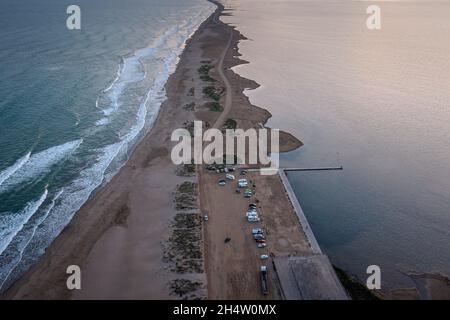 Aerial view of El Trabucador, Sant Carles de la Rapita, Ebro Delta, Natural Park, Tarragona, Spain Stock Photo