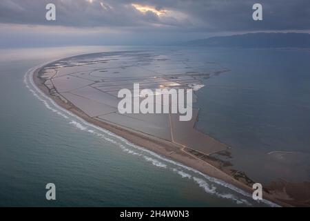 Aerial view of Punta de la Banya, Point of Banya, Sant Carles de la Rapita, Ebro Delta, Natural Park, Tarragona, Spain Stock Photo