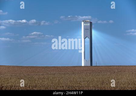 Electric plant. The world's first commercial concentrating solar power tower in Sanlucar la Mayor, near Sevilla, Spain Stock Photo