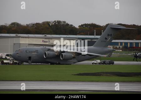 177703, a Boeing CC-177 Globemaster III operated by the Royal Canadian Air Force, at Prestwick International Airport in Ayrshire, Scotland, during the COP26 climate change summit.. Stock Photo