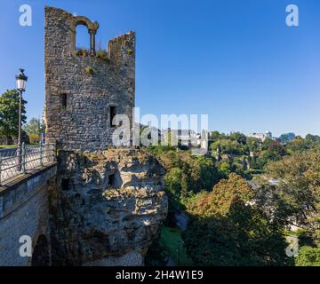 Europe, Luxembourg, Luxembourg City, The 'Dent Creuse' or 'Hollow Tooth' Ruins, Part of the historic ruined Casemates du Bock Fortifications Stock Photo