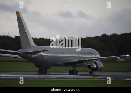 FAC 1202, a Boeing 767MMTT operated by the Colombian Air Force (Fuerza Aérea Colombiana - FAC), on arrival at Prestwick International Airport in Ayrshire, Scotland. The aircraft brought President Duque and other Colombian delegates to Scotland, for the COP26 summit taking place in Glasgow. Stock Photo