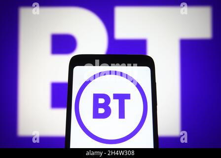 Logo BT, British Telecom, seen in Black and white Stock Photo - Alamy