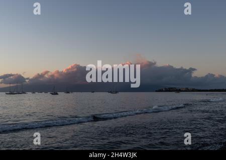 Scenic Lahaina sunset vista with Kaanapali Beach in the background, Maui, Hawaii Stock Photo
