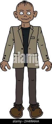 The vectorized hand drawing of a funny man in a beige jacket Stock Vector