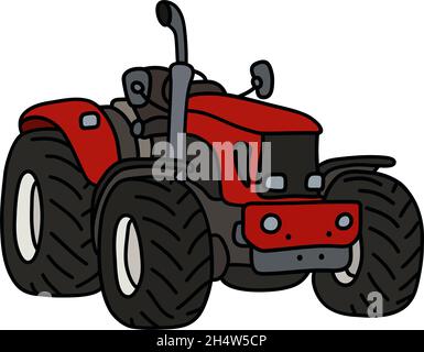 The hand drawing of a red open heavy tractor Stock Vector