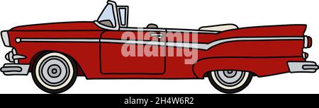 The vectorized hand drawing of a funny old red american convertible Stock Vector