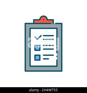 Simple colorful checklist icon. Paper with checkboxes on a clipboard. Questionnaire or agreement. Pixel perfect, editable stroke Stock Vector