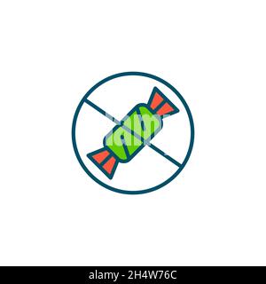 No sugar sign. Crossed candy in a circle. Pixel perfect, editable stroke colorful icon Stock Vector