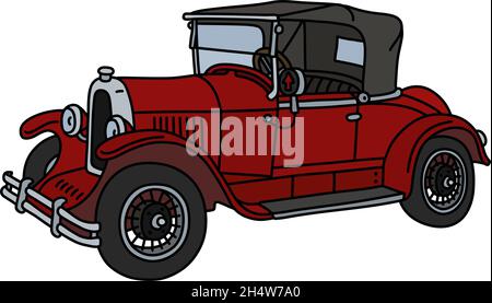 The vector illustration of a vintage red small cabriolet Stock Vector