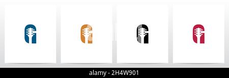 Guitar Head On Letter Logo Design G Stock Vector